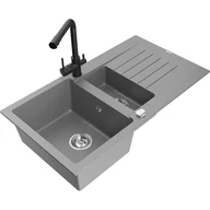 Zlewozmywaki z baterią - Mexen Matias zlewozmywak granitowy 1,5-komorowy z ociekaczem i baterią kuchenną Duero, szary - miniaturka - grafika 1