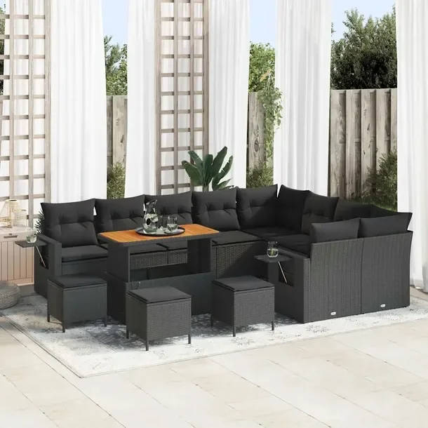 Zestaw Sofa Ogrodowa 5-częściowy, Technorattan, Czarny, Matowe Wykończen