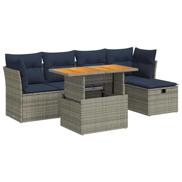 Zestaw wypoczynkowy ogrodowy szary z poduszkami, rattan PE, wymiary 55x62x6