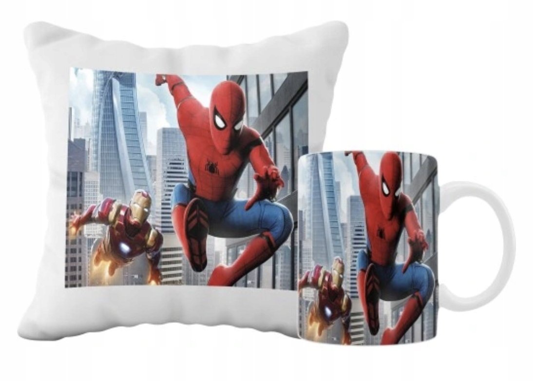 ZESTAW PODUSZKA + KUBEK Prezent SPIDERMAN IRON MAN AVENGERS + IMIĘ 35