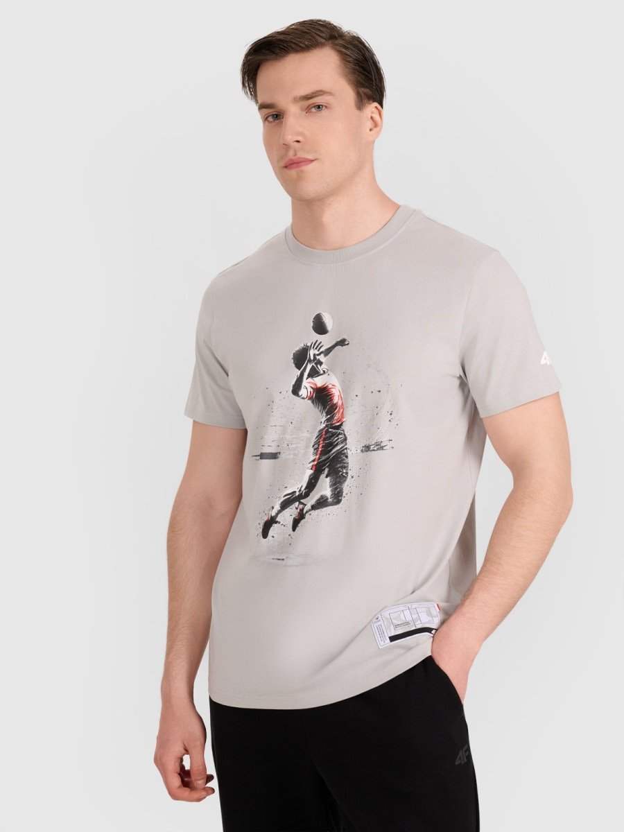 T-shirt regular z nadrukiem siatkarskim męski 4F 4FRAW25TTSHM3318-27S Szary S