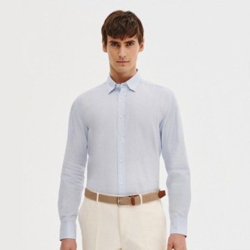 Niebieska koszula męska z lniana Regular Pako Lorente roz. M