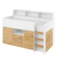 Łóżka dla dzieci i młodzieży - Łóżko Piętrowe Neo Prawe Biały Mat / Dąb Artisan MebloCross - miniaturka - grafika 1