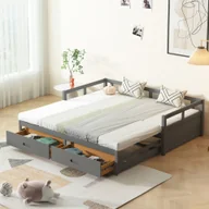 Łóżka dla dzieci i młodzieży - Łóżko dzienne Flieks 90/180x200 cm, rozkładana sofa z wysuwanym spodem, łóżko dziecięce łóżko młodzieżowe łóżko dzienne łóżko drewniane łóżko gościnne z listwowym stelażem i szufladami, szare - miniaturka - grafika 1
