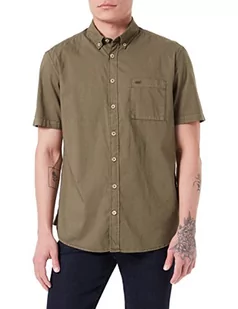 camel active Męska koszula z krótkim rękawem z bawełny, oliwkowo-brązowy, S - Koszule męskie - miniaturka - grafika 1