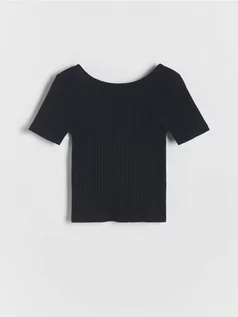 Koszulki dla dziewczynek - Reserved - Prążkowany t-shirt - czarny - grafika 1