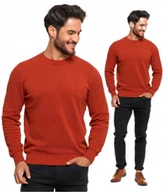 Swetry męskie - SWETER MĘSKI BAWEŁNIANY Z DEKOLTEM OKRĄGŁYM POMARAŃCZOWY BAWEŁNA - 2XL - miniaturka - grafika 1