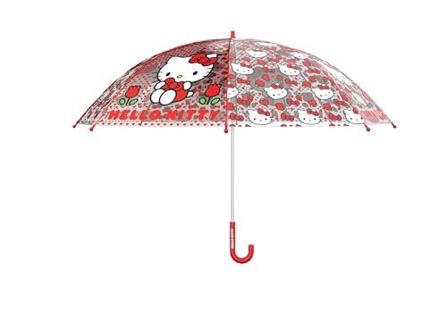CyP Brands Hello Kitty parasol dziecięcy, parasol ręczny dla dzieci, przezroczysty, 8 prętów i metalowej rurki o dużej wytrzymałości, oficjalny produkt, Przezroczysty