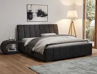 Łóżka - Łóżko tapicerowane AGMAT PANAMA z wezgłowiem, 160 x 200 cm, łóżko podwójne z podstawą łóżka i metalową ramą z listew, tkanina welurowa: czarny - miniaturka - grafika 1