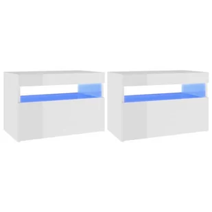 vidaXL Szafki nocne z LED, 2 szt., wysoki połysk, białe, 60x35x40 cm - Szafki nocne - miniaturka - grafika 1