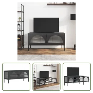Szafka pod telewizor The Living Store czarna 105x35x50 cm szkło i stal - Szafki RTV Szafka pod telewizor The Living Store czarna 105x35x50 cm szkło i stal - Szafki RTV - miniaturka - grafika 1