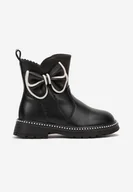 Botki damskie - Czarne Botki z Nitami i Ozdobną Kokardką Heloria - miniaturka - grafika 1