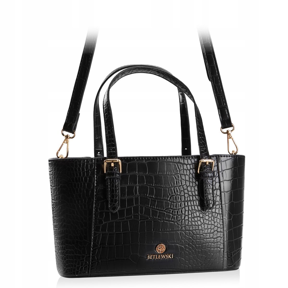 Betlewski Czarna Mała lakierowana torebka MILEY