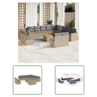 Sofy ogrodowe - The Living Store 14-cz. zestaw mebli ogrodowych z poduszkami - beżowy - polirattan - Sofa Ogrodowa - miniaturka - grafika 1