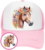 Czapki i chusty sportowe męskie - Czapka z Daszkiem Konie Koń Różowa z Nadrukiem Lato Siatka Bejsbolówka - miniaturka - grafika 1