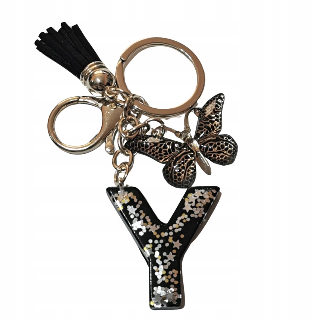 Brelok z literą Y - elegancki czarny design z motylem