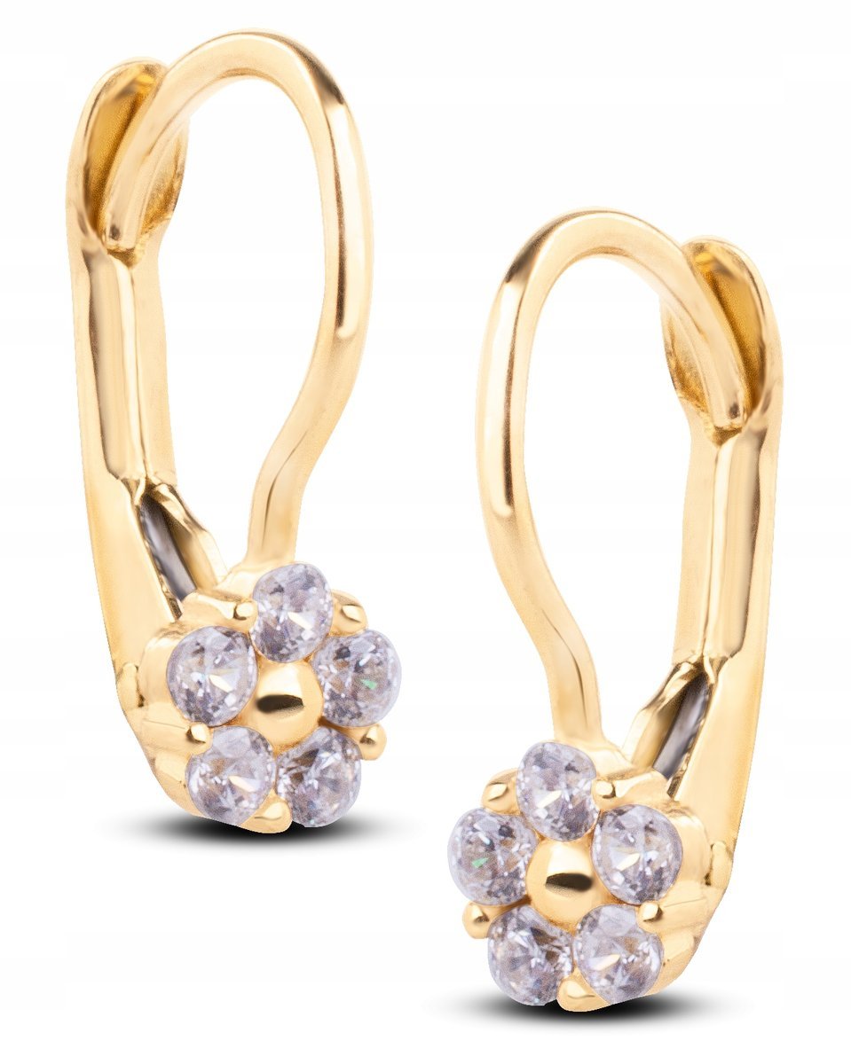 ZŁOTE KOLCZYKI DLA DZIEWCZYNKI KWIATUSZKI Z CYRKONIAMI 14KT 585 + DEDYKACJA