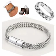 Bransolety męskie - Bransoleta Męska Srebrna Szeroka Pancerka Podwójna Bransoletka Na Prezent - miniaturka - grafika 1