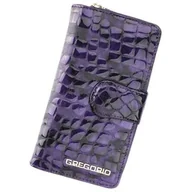 Portfele - Portfel Damski Skóra Naturalna GREGORIO Duży Z Suwakiem Piórnik Lakierowany FS-116 FIOLETOWY RFID 16,5 x 9 x 3,5 [cm] - miniaturka - grafika 1
