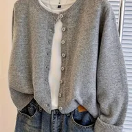 Swetry damskie - TEMU Nowy Kardigan w Stylu Ins, Jednokolorowy, Luźny Fason z Długim Rękawem, Casualowa Warstwa Wierzchnia, Miękka Bluzka do Warstwowania - miniaturka - grafika 1