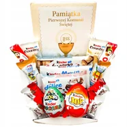 Kosz prezentowy słodycze Kinder z okazji Komunii Świętej Prezent na Komunię