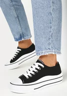 Trampki damskie - Czarne Trampki przed Kostkę na Płaskiej Podeszwie Nerya - miniaturka - grafika 1