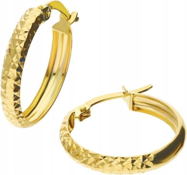 Złote kolczyki 585 skręcane kółka diamentowane 14k elegancki wzór dla niej