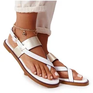 Sandały damskie - Skórzane Sandały Japonki Big Star HH274714 Biało-Złote białe złoty - miniaturka - grafika 1