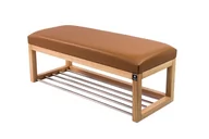 Ławki do przedpokoju - Ławka na buty LPG-4, 75 cm EMRAWOOD drewno lite kolor naturalny siedzisko gładkie ekoskóra kolor brązowy - miniaturka - grafika 1
