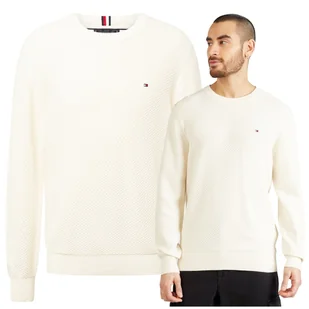 Ecru Jasny Męski Sweter Premium Basic Tommy Hilfiger Bawełna Elegancki r.L - Swetry męskie - miniaturka - grafika 1