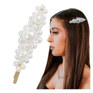 Ozdoby do włosów - Spinka do Włosów Złota Biała Wsuwka z Perłami Ślubna Lekka i Bezpieczna - miniaturka - grafika 1