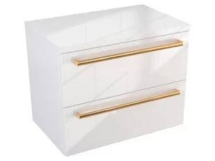 Szafka Wisząca Z Blatem ATH 60 cm - Biały Wysoki Połysk - Uchwyty Złote Polerowane - Szafki łazienkowe - miniaturka - grafika 1