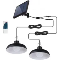 Lampy sufitowe - Podwójna Lampa Wisząca Solarna LED 2x WAREN – Metalowy Klosz Czarny – Biały Zimny – Pilot – Czas Działania 10h – Wodoodporna IP44 - miniaturka - grafika 1