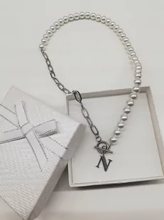 naszyjnik perły łańcuszek 45cm dowolna litera STAL - Łańcuszki - miniaturka - grafika 1