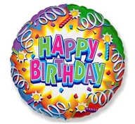 Balony i akcesoria - Balon foliowy 18" Happy Birthday, serpentyny 401574 - miniaturka - grafika 1