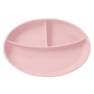 Miseczki i talerzyki dla dzieci - Talerz silikonowy THREE 2 owalny róż - miniaturka - grafika 1