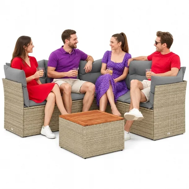 Zestaw mebli ogrodowych z rattanem PE, mieszany beżowy, wymiary: 62x62x69