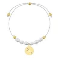 Bransoletki - Bransoletka sznurkowa białe perełki ze złotym medalikiem stal szlachetna Byk - Manoki - miniaturka - grafika 1