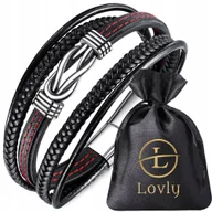 Bransolety męskie - SZEROKA Czarna Skórzana Bransoletka MĘSKA STAL NIERDZEWNA 316 L Na Magnes - miniaturka - grafika 1