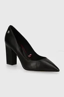 Czółenka - Tommy Hilfiger czółenka skórzane BLOCK HEEL POINTED PUMP LEATHER kolor czarny na słupku FW0FW08149 - miniaturka - grafika 1
