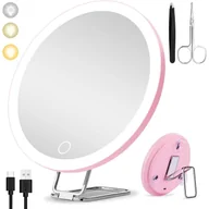 Lusterka do makijażu - Lustro powiększające 30x, 3 tryby ściemniania, ładowalne lusterko do makijażu, z przyssawką i podstawką biurkową, różowe - miniaturka - grafika 1