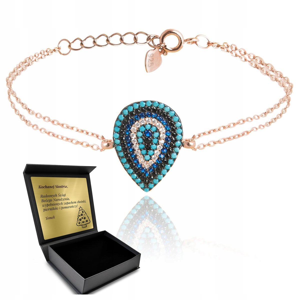 Bransoletka Srebrna Pozłacana Oko Proroka Turecki Talizman Grawer