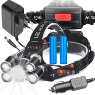 Latarki - MOCNA LATARKA CZOŁOWA 5x LED CREE XM-L T6 LAMPKA CZOŁÓWKA NA GŁOWĘ 2x AKU - miniaturka - grafika 1