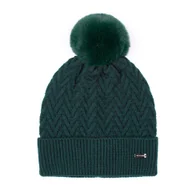 Czapki damskie - Damska czapka z delikatnym pomponem zielona - miniaturka - grafika 1