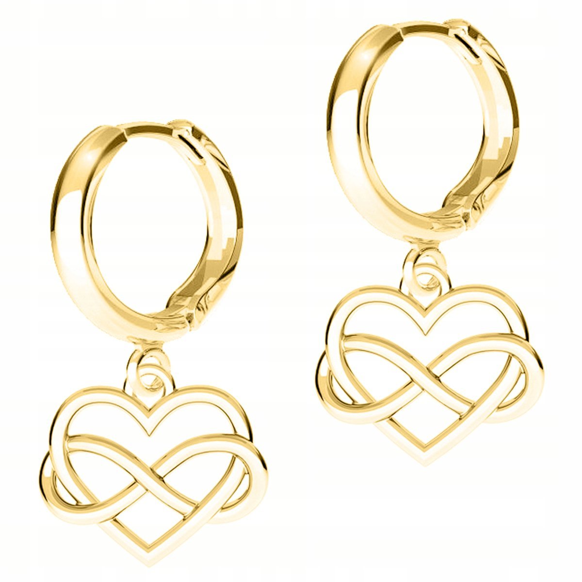 Złote Kolczyki Serca Serduszka Nieskończoność z Serduszkiem SREBRO 925