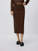 Spódnice - Reserved - Spódnica midi z wiskozą - ciemnobrązowy - miniaturka - grafika 1