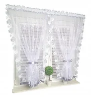 Firany - FIRANA GOTOWA 300x150 FIRANKA BIAŁA SZARA KOKONY MARKIZETA W KWIATY UPINANA - miniaturka - grafika 1