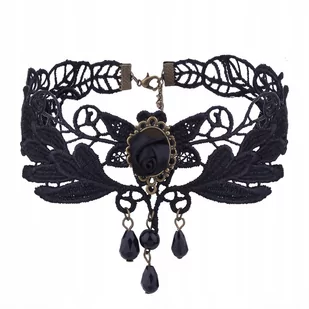 CHOKER Koronkowy Haft Czarny NASZYJNIK Gothic CH07 - Naszyjniki - miniaturka - grafika 1