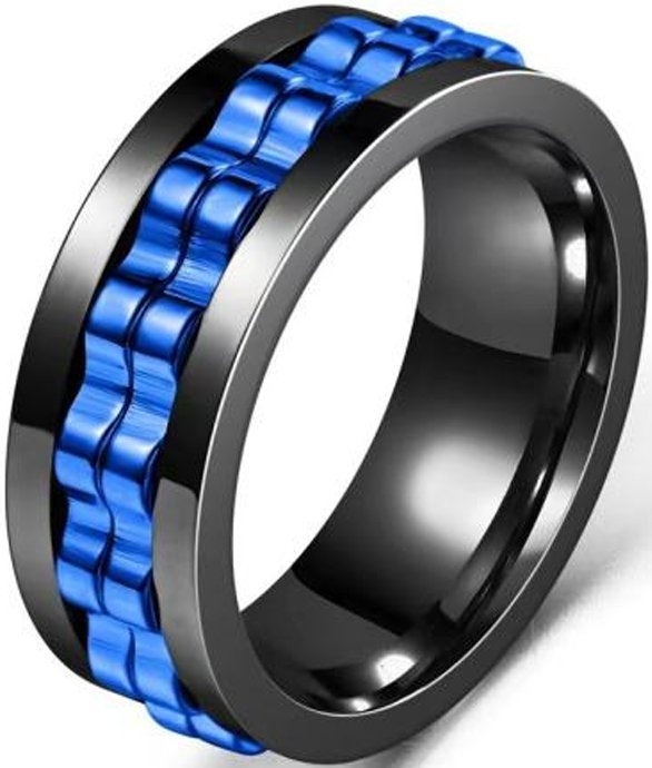 Czarny Niebieski Pierścionek Antystresowy Anxiety Ring Stal Chirurgiczna