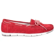 Mokasyny damskie - Filippo Skórzane Mokasyny Z Kokardą W Paski czerwone - miniaturka - grafika 1